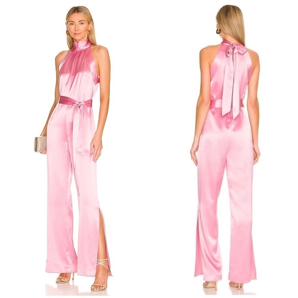 Something Navy Silky Halter Jumpsuit in Pink Size S